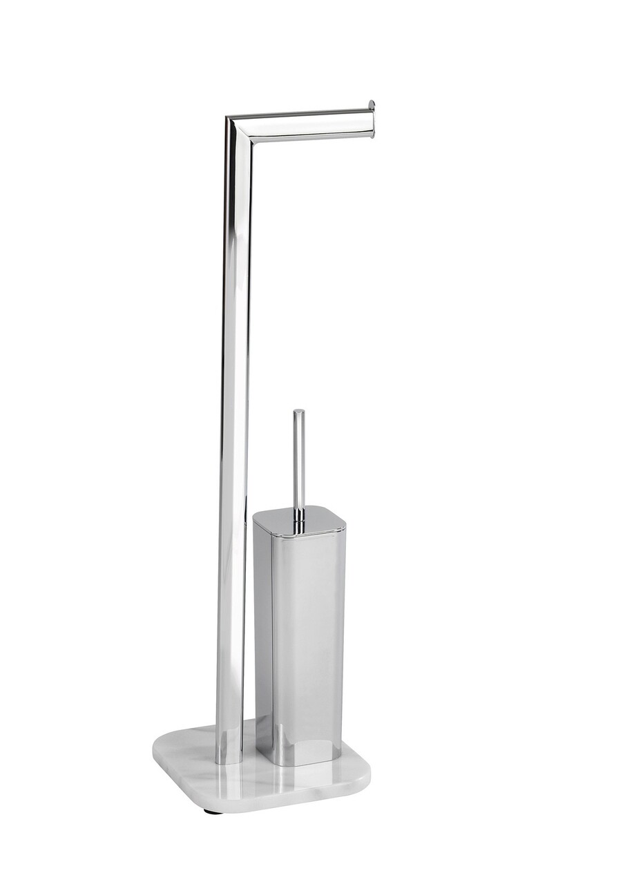Suport hartie igienica si perie pentru toaleta, Wenko, Onyx, 22 x 20 x 73 cm, inox/marmura, alb/gri - imagine 4
